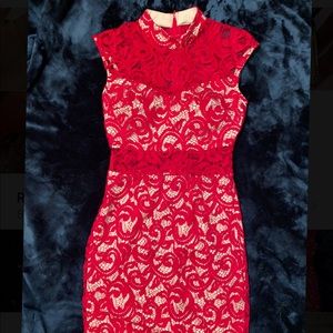 Red Lace Straight/Tight Formal Dress
